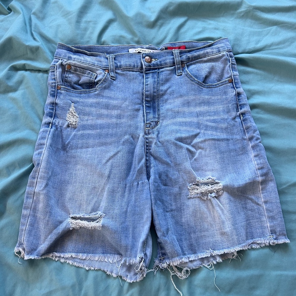 Celebrity Pink Light Blue Distressed Jean Shorts